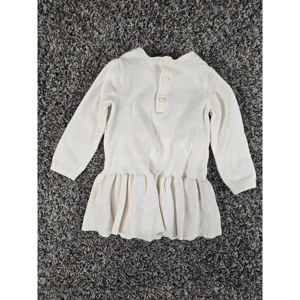 Carters Baby Girls Sz 18M Long Sleeve Sweater Knit Dress Cream Purple Hearts